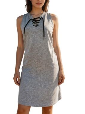 Gray Sport Knit Dress Lace up front Causual Spring Summer Wear MTA